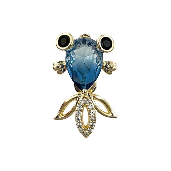 Fish Brooch Beautiful Simulated Gemsones Blues and Greens and Diamonettes - Picture 3 of 3